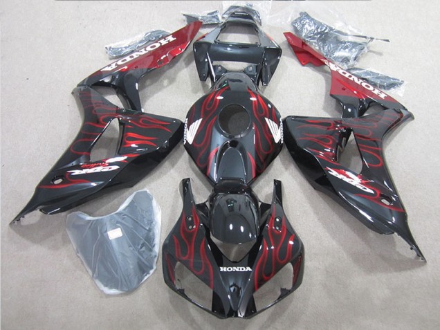 06-07 Black Red Flame Honda CBR1000RR Motorcycle Fairings