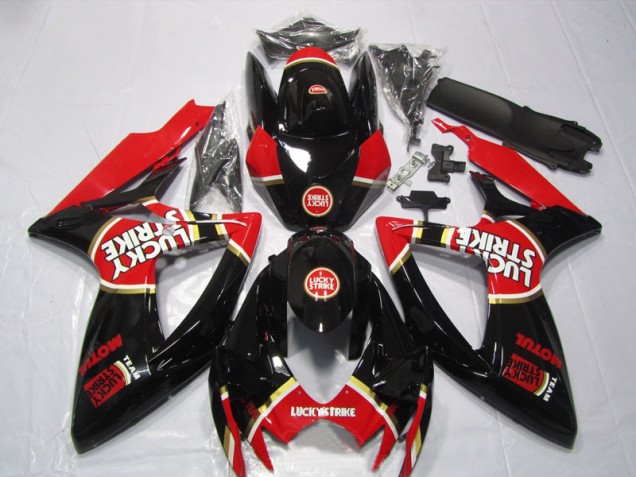 06-07 Black Red Lucky Strike Motul Suzuki GSXR 600 Motorcycle Fairings