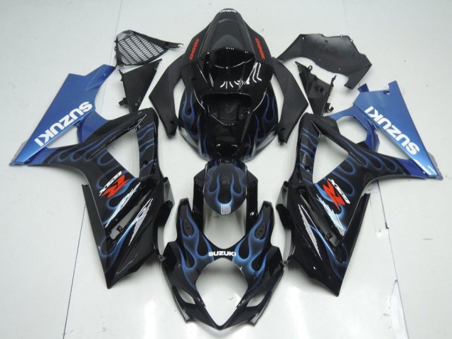 07-08 Black Blue Flame Suzuki GSXR 1000 Motorcycle Fairings