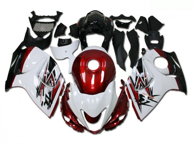 08-19 White Red Suzuki GSXR 1300 Hayabusa Motorcycle Fairings