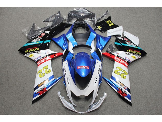 11-21 Blue White Red Rockstar 22 Suzuki GSXR 600 Motorcycle Fairings